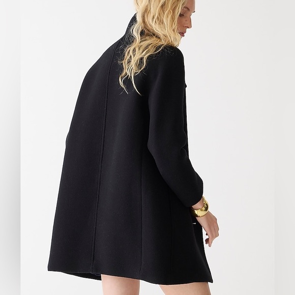 J Crew Black Cocoon Villa coat italian stadium cloth wool tortoise button funnel - Picture 4 of 11